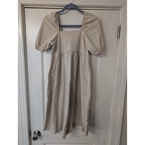 ASOS DESIGN Cotton Puff Sleeve Square Neck Smock Midi Dress US 2 petite tan